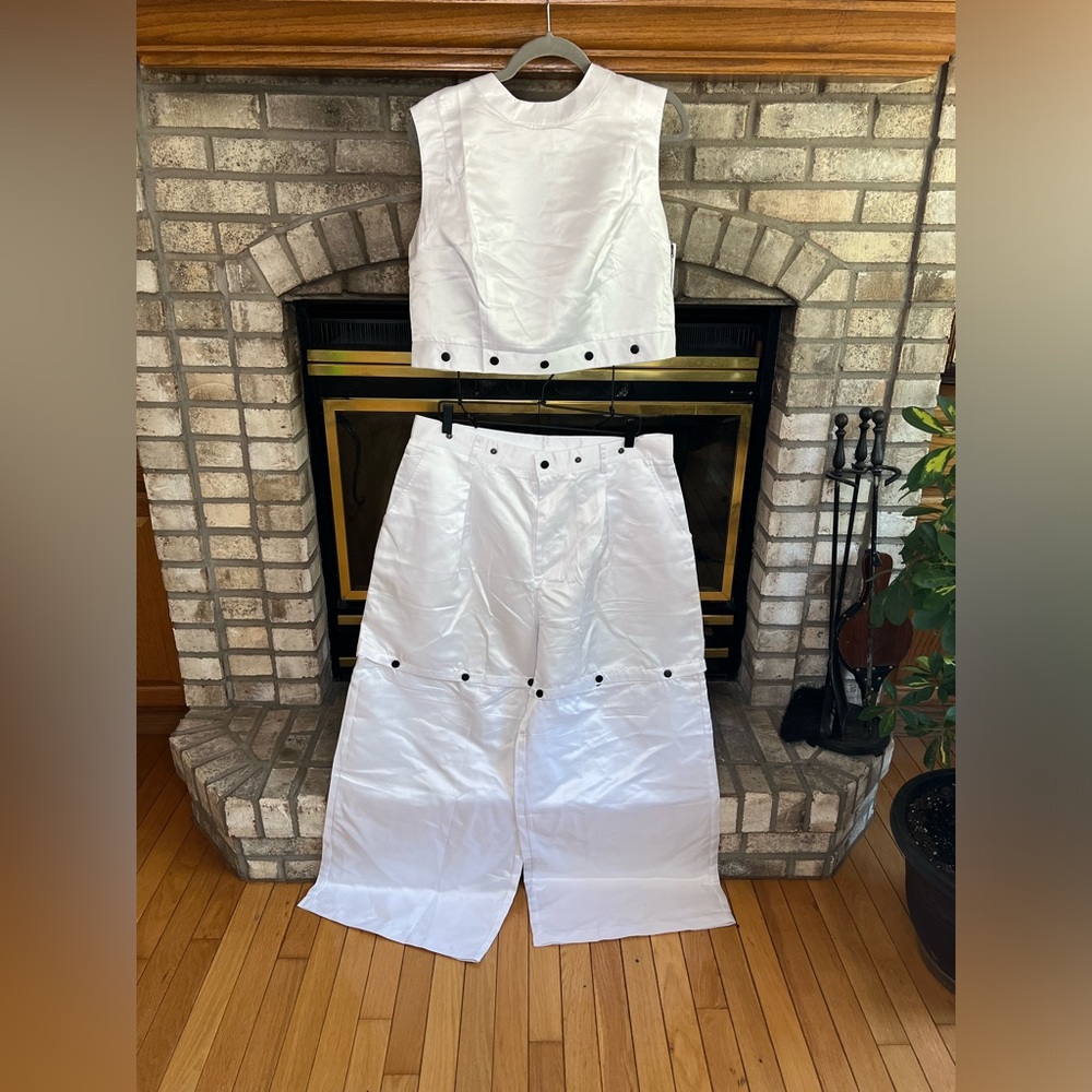 White XL Pants and Sleeveless Crop Top, 2000s Halloween Costume XPlus Wear